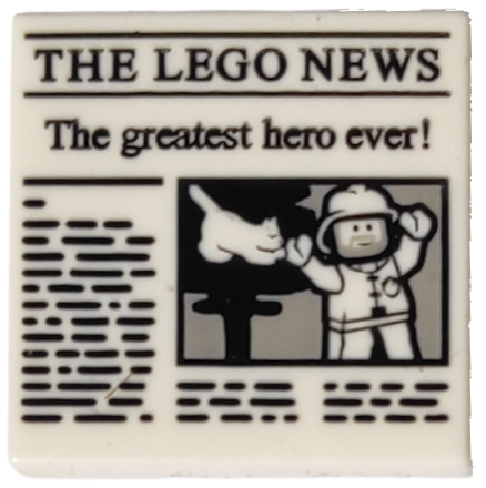 Плитка 2 x 2 з візерунком «THE LEGO NEWS» та «Найвеличніший герой усіх часів!»